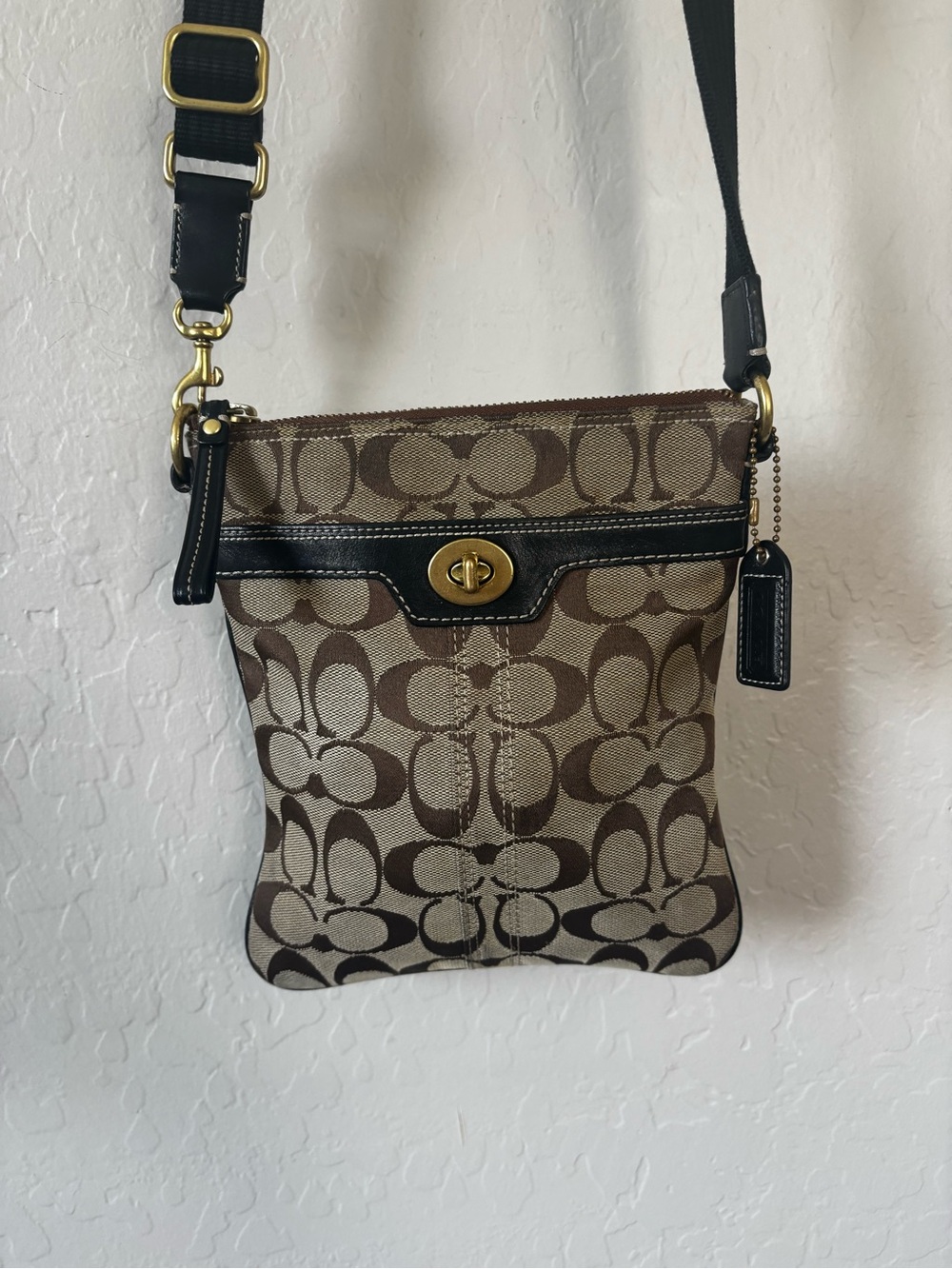 Coach Brown Signature Canvas Crossbody with Black Trim - Picture 12 of 12